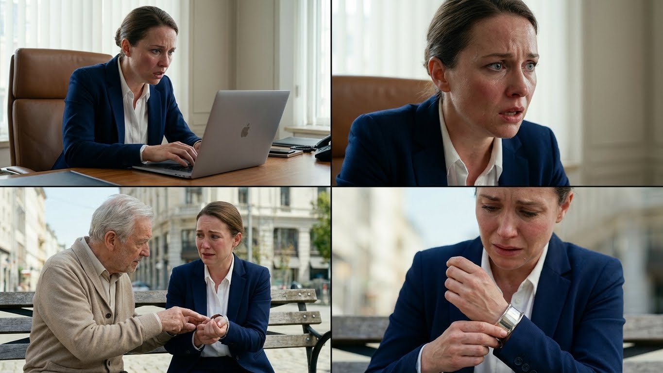 The First Time My Husband Asked, “Is the Bracelet On?” It Wasn’t Love—It Was Inventory. The first time my husband asked, “Is the bracelet on?” it wasn’t romantic. It was a check—like he was verifying a lock. I was sitting in my car outside my office, sweat cold on my skin, lungs refusing to fill, and all I could think was: why does he care more about that piece of metal than my face turning gray? An hour earlier, I’d been taking notes in a meeting, pretending I wasn’t dizzy, pretending my heart wasn’t racing. I walked out smiling. I nearly passed out on the sidewalk. And a stranger reached for my wrist.