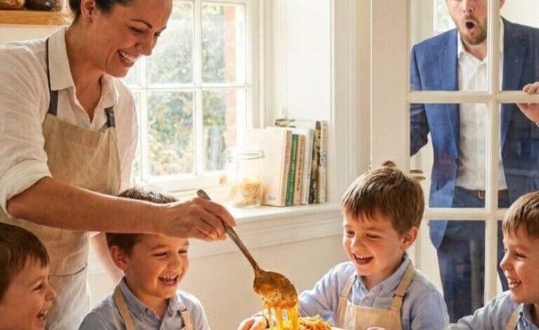 En miljardär kom hem från jobbet och när han såg bakom dörren att hushållerskan serverade barnen mat skyndade han sig in — och det han gjorde chockade alla