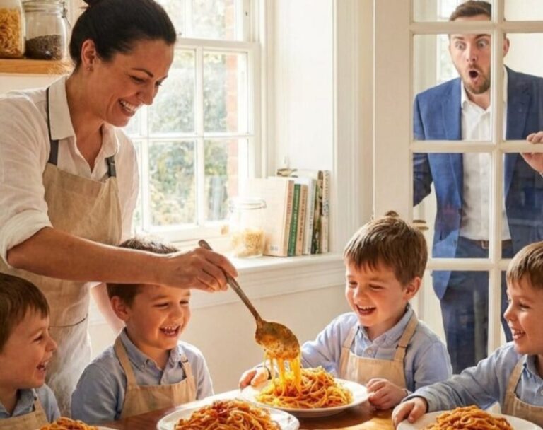 En miljardär kom hem från jobbet och när han såg bakom dörren att hushållerskan serverade barnen mat skyndade han sig in — och det han gjorde chockade alla