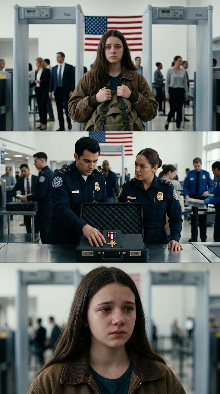 They only stopped the quiet girl because her backpack looked too old for Reagan Airport—but when a TSA officer opened a hidden leather case and whispered, “That’s not in any system,” the room changed. She didn’t cry, didn’t argue, and when Homeland Security asked where the medal came from, she gave one name that made a trained agent go pale: “My grandfather told me to take it to Catherine Menddees.”