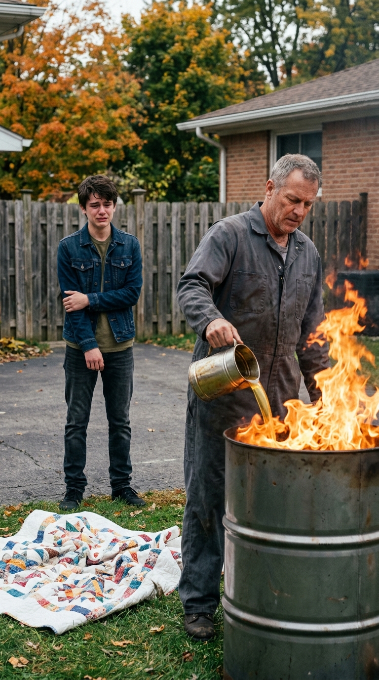 My father stood over a burn barrel and said, “this is what happens when you disobey me,” while my clothes, my college plans, and my grandmother’s quilt turned to ash in our backyard—but six years later, after he lost the one thing he thought gave him power, two words from me sent him to the mailbox, and the white envelope waiting there changed everything